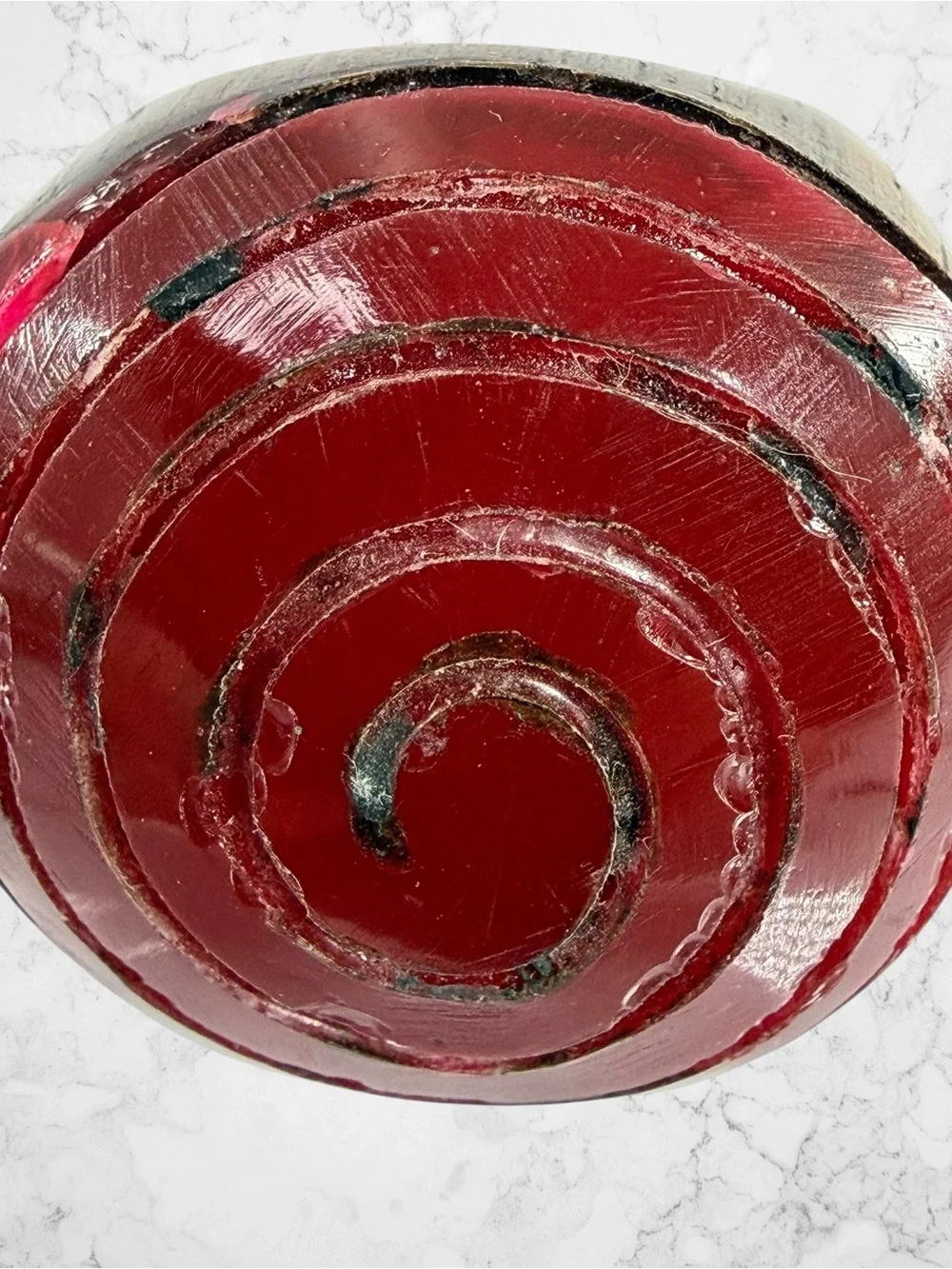 Unique Hand Carved Wood Red Burgundy Lacquered Spiral Chunky Boho Ring Bullseye